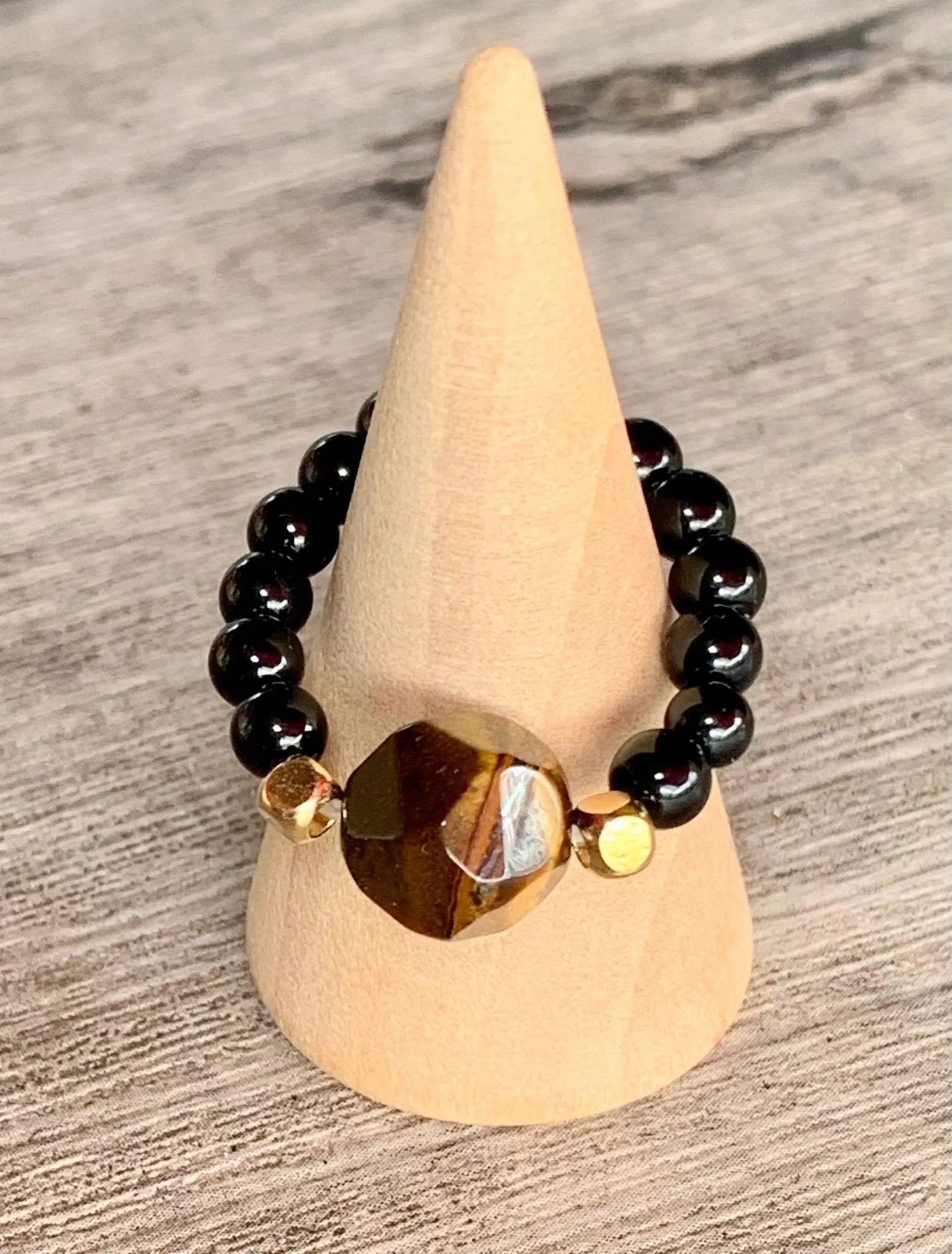 🔴SOLD🔴 Sparky Handmade Black Tourmaline and Tiger's Eye Expandable Ring