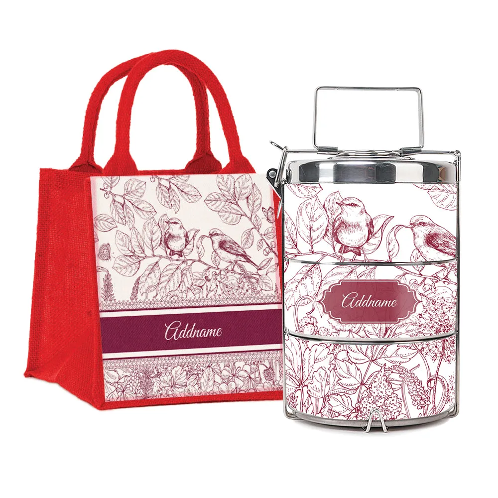 Song Birds Artline Series 3-Tier Premium Medium 13.5cm Tiffin Carrier [FREE Custom Add Name]