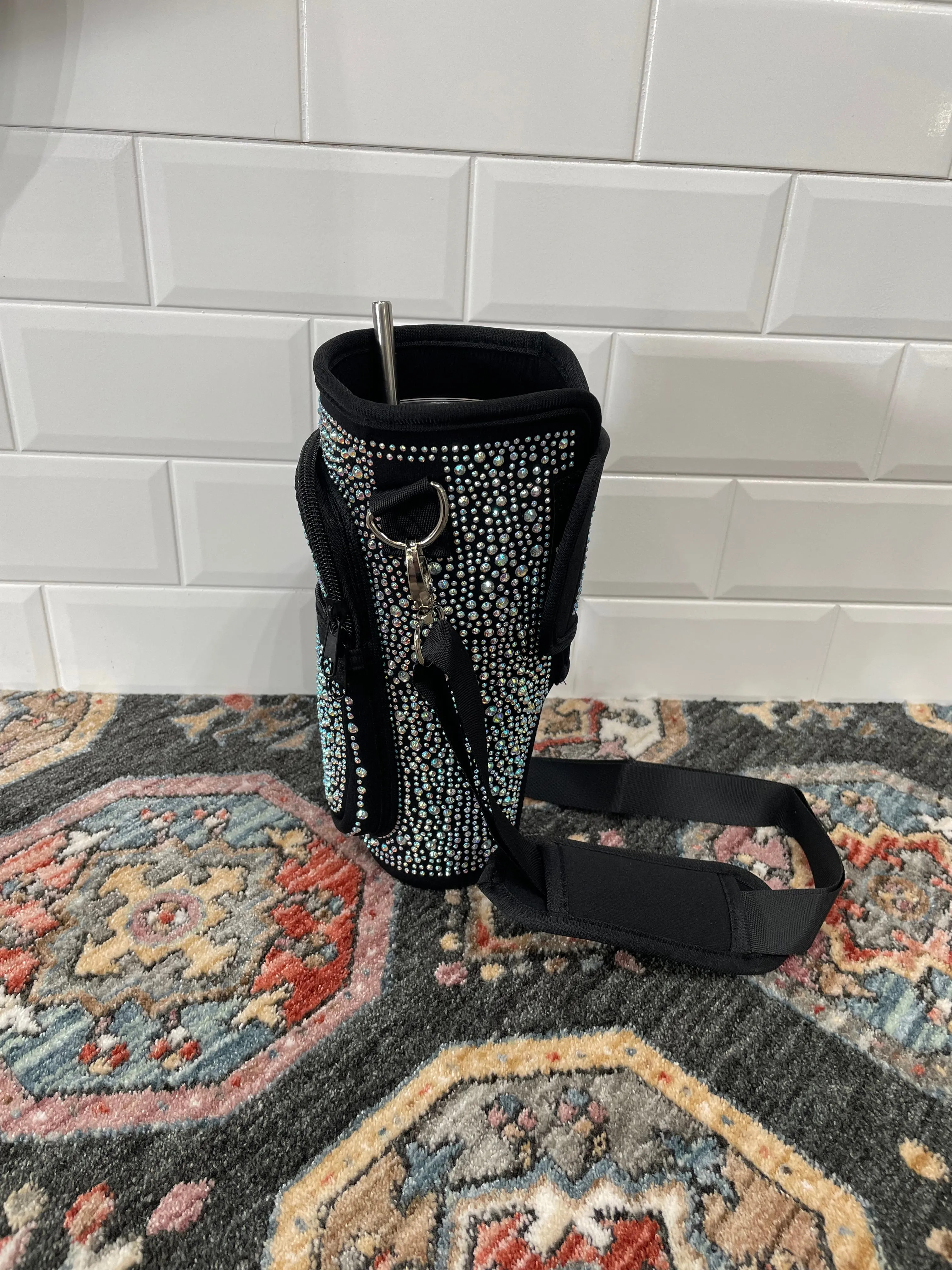 Sparkly Tumbler Pouch with Phone Pockets and Strap