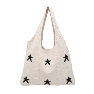 Star Knitted Tote Shopper Bag | Cream x black