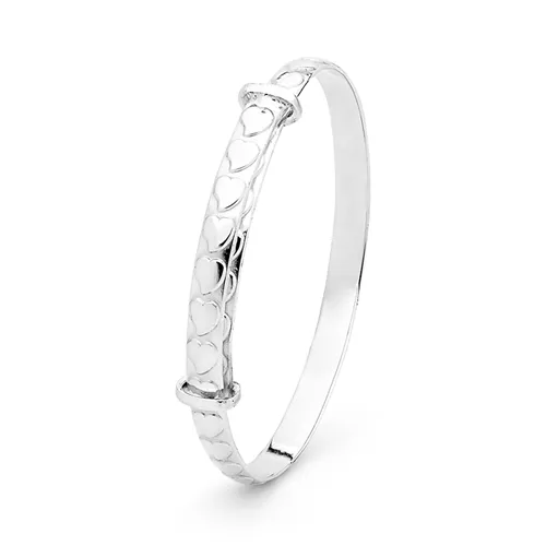 Sterling Silver Heart Engraved Expandable Childs Bangle