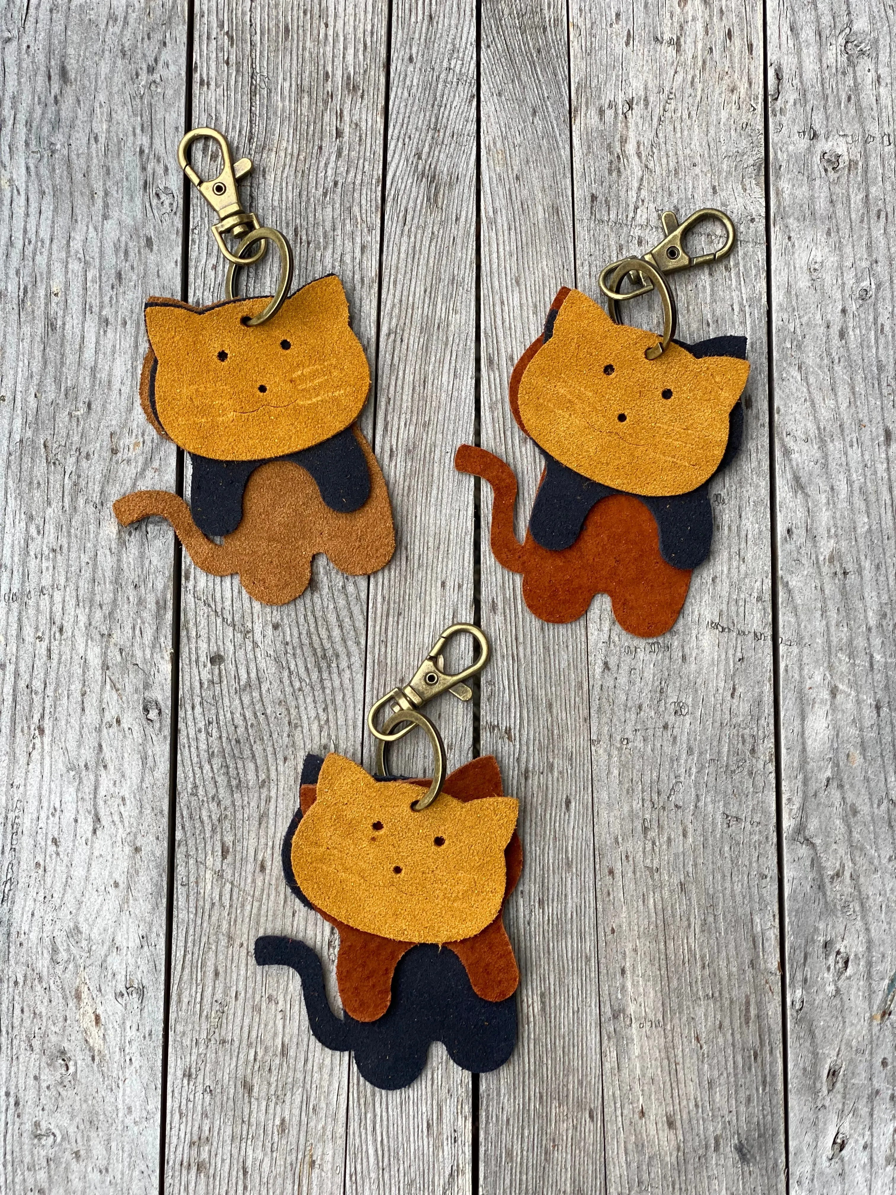 Suede Cat Keyring Purse Charm, Bag Clip on Cat Fob, Cute Cat Lovers Accessory