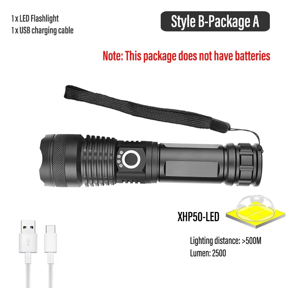 Super Bright LED Flashlight USB Rechargeable Torch Light With 30W LED Can Illuminate 1500 Meters Tactical Lantern