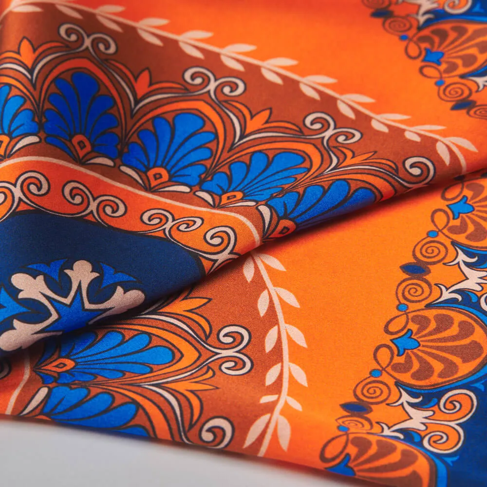 The Renaissance Orange and Blue Silk Pocket Square