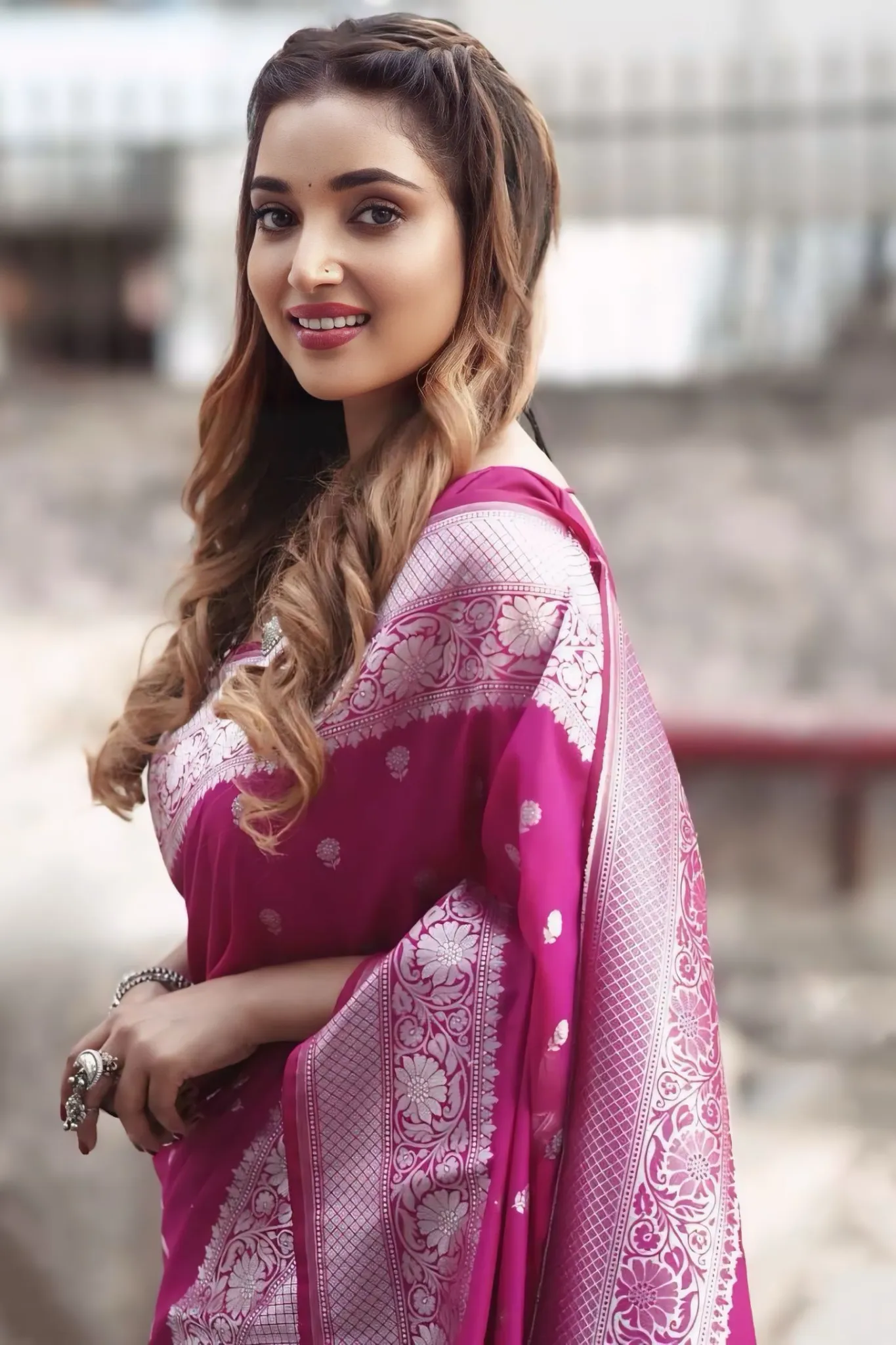 TRADITIONAL WITH MODERN FRENCH SILK PINK SAREE