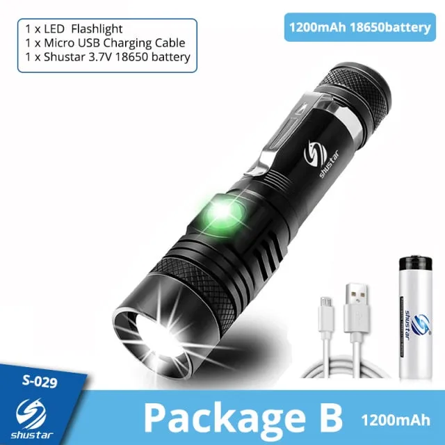 Ultra Bright LED Flashlight With XP-L V6 LED lamp beads Waterproof Torch Zoomable 4 lighting modes Multi-function USB charging