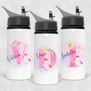 Unicorn Alphabet Personalised Aluminium Straw Water Bottle 650ml