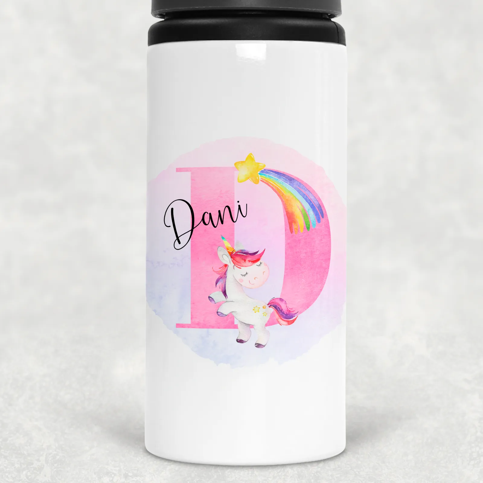 Unicorn Alphabet Personalised Aluminium Straw Water Bottle 650ml