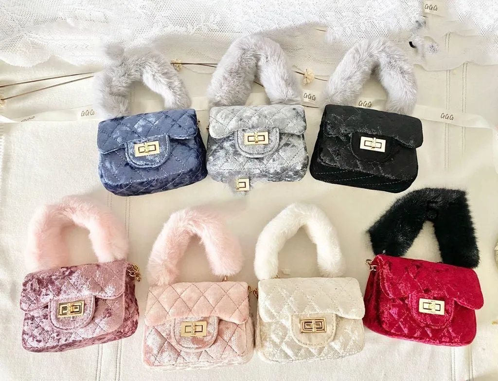 Velvet Fur Handle Bag