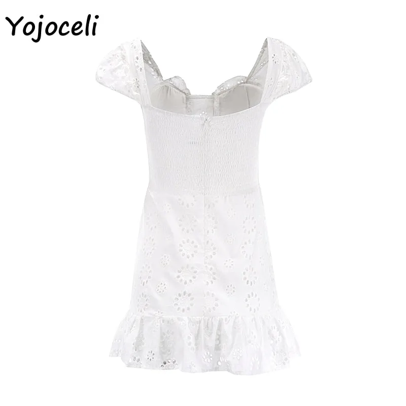 VenusFox Elegant lace floral ruffle dress