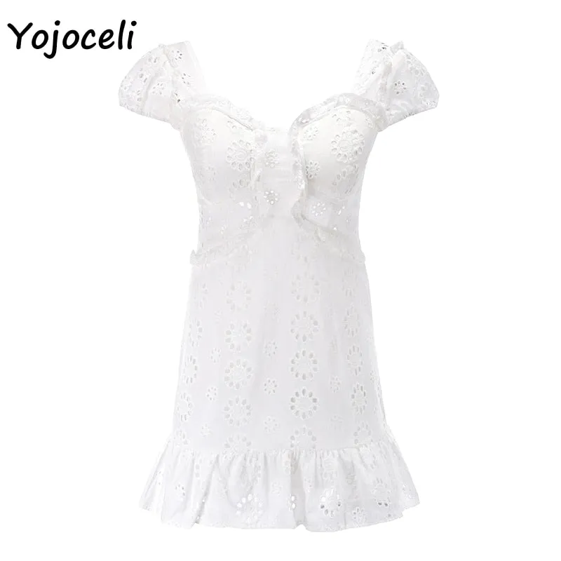 VenusFox Elegant lace floral ruffle dress