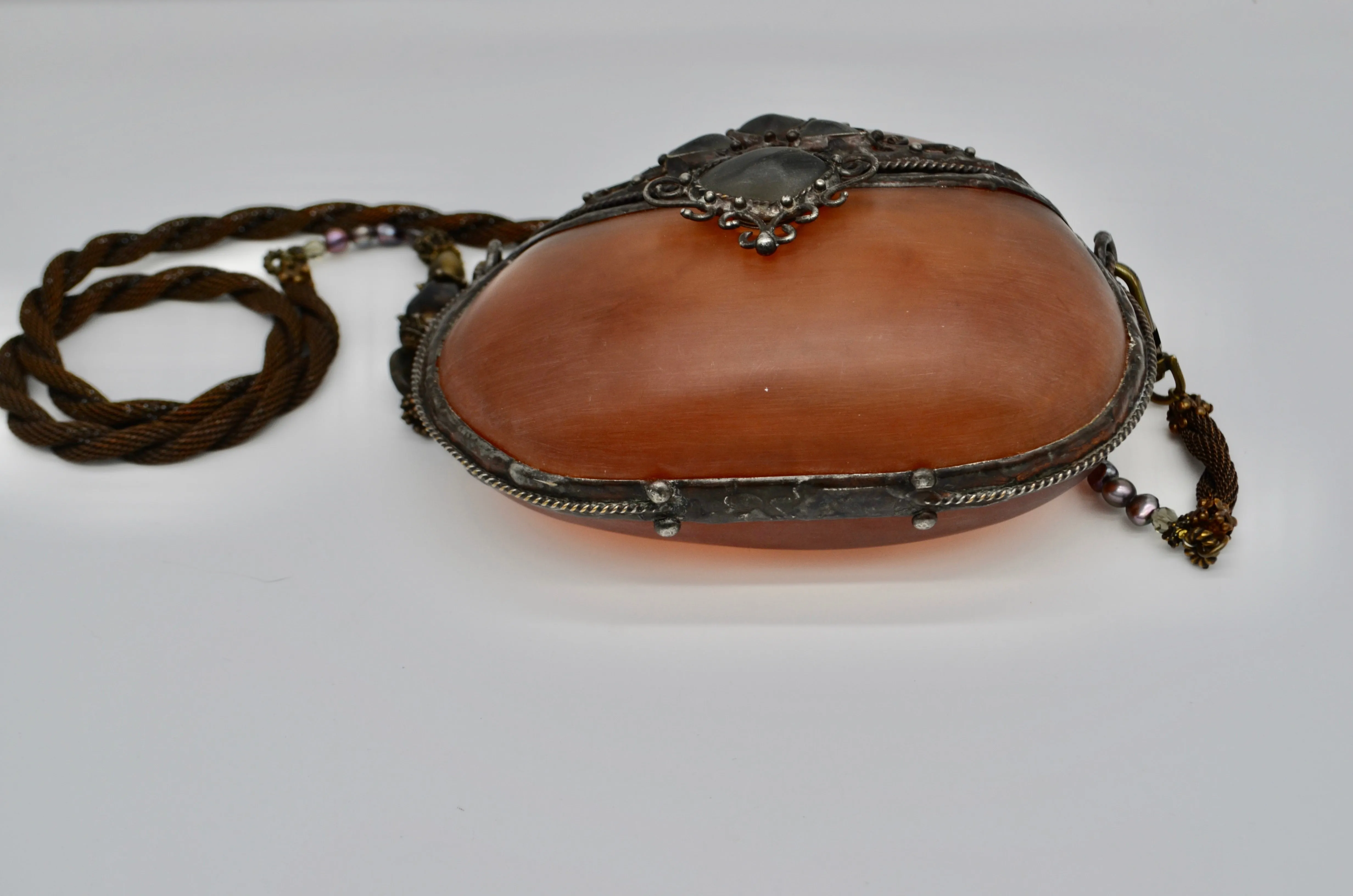 Vintage 80’s “Maya” Acrylic Amber Shell Styled Purse Resin Purse with Beaded Strap