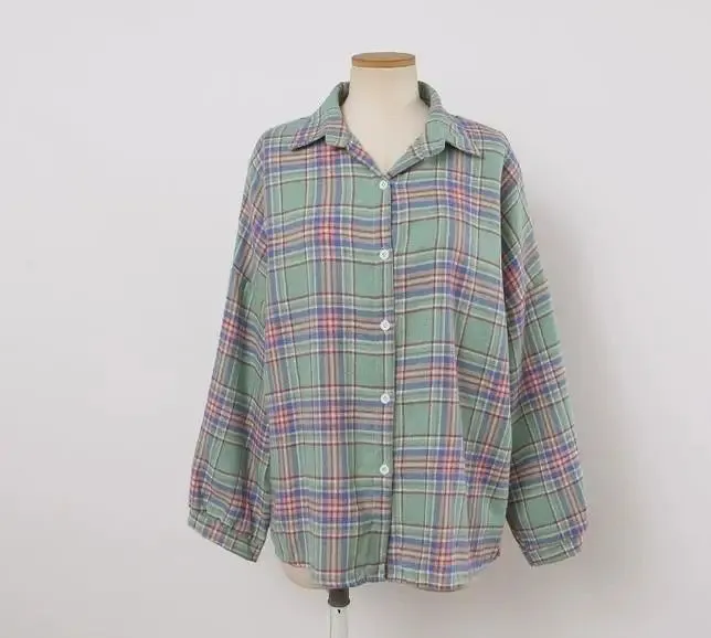 Vintage Preppy Style Loose Check Shirts