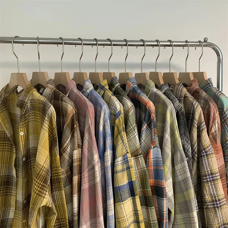 Vintage Preppy Style Loose Check Shirts