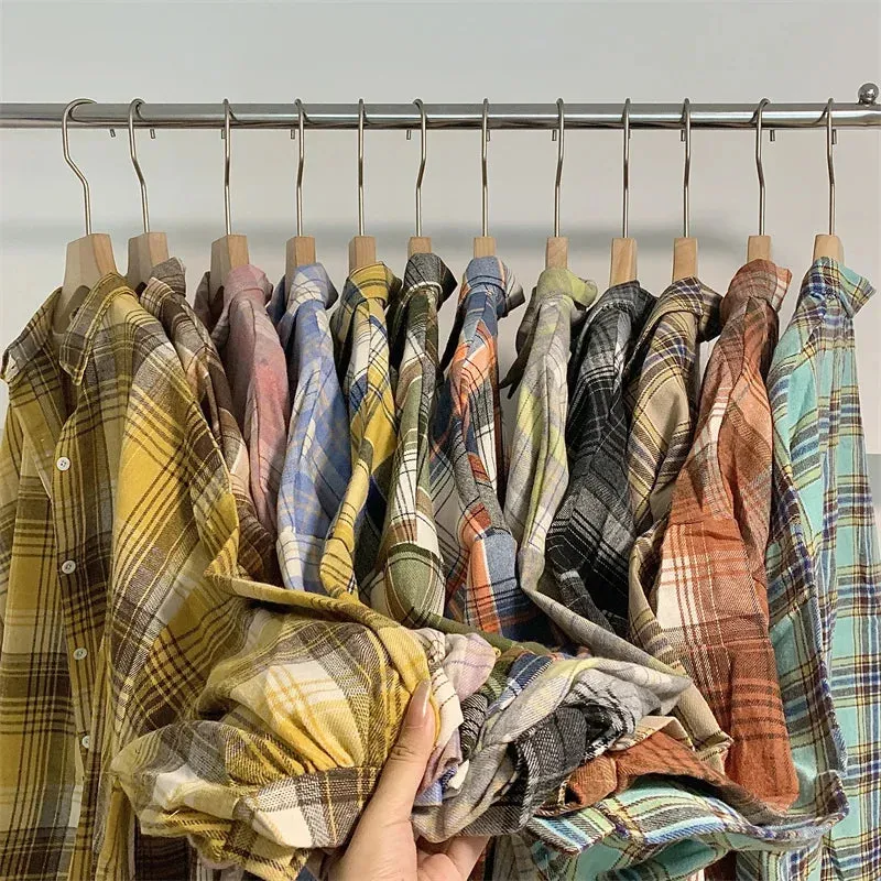 Vintage Preppy Style Loose Check Shirts