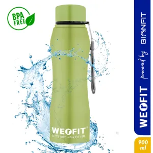 WErFIT Stainless Steel Water Bottle for Gym Park Cycling Yoga Office School Sports 900 ml Shaker  (Pack of 1, Green, Steel)