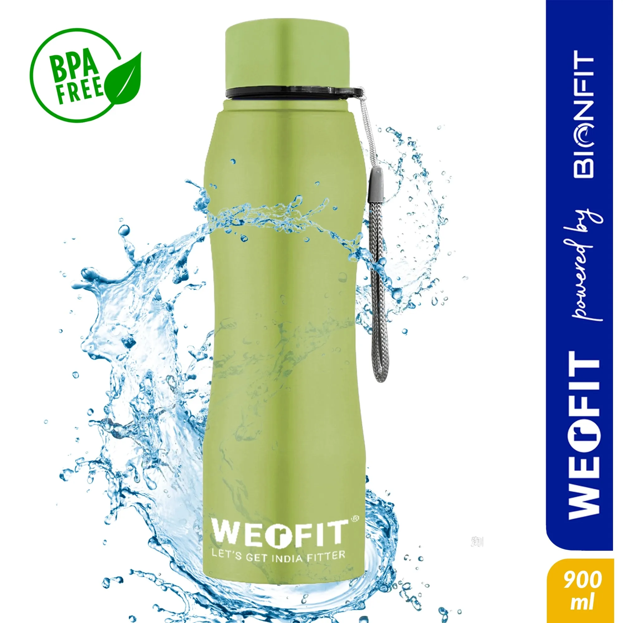 WErFIT Stainless Steel Water Bottle for Gym Park Cycling Yoga Office School Sports 900 ml Shaker  (Pack of 1, Green, Steel)