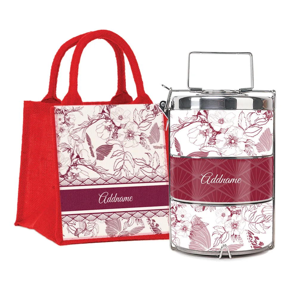 Wild Rose Artline Series 3-Tier Premium Small 11.5cm Tiffin Carrier [FREE Custom Add Name]