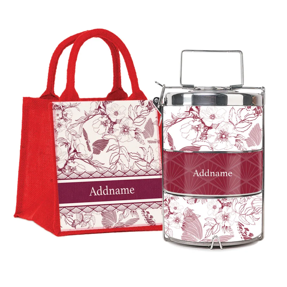 Wild Rose Artline Series 3-Tier Premium Small 11.5cm Tiffin Carrier [FREE Custom Add Name]