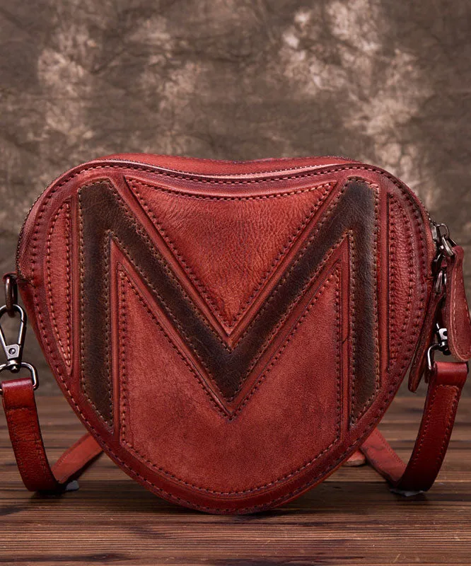 Women Red Patchwork Paitings Calf Leather Satchel Handbag