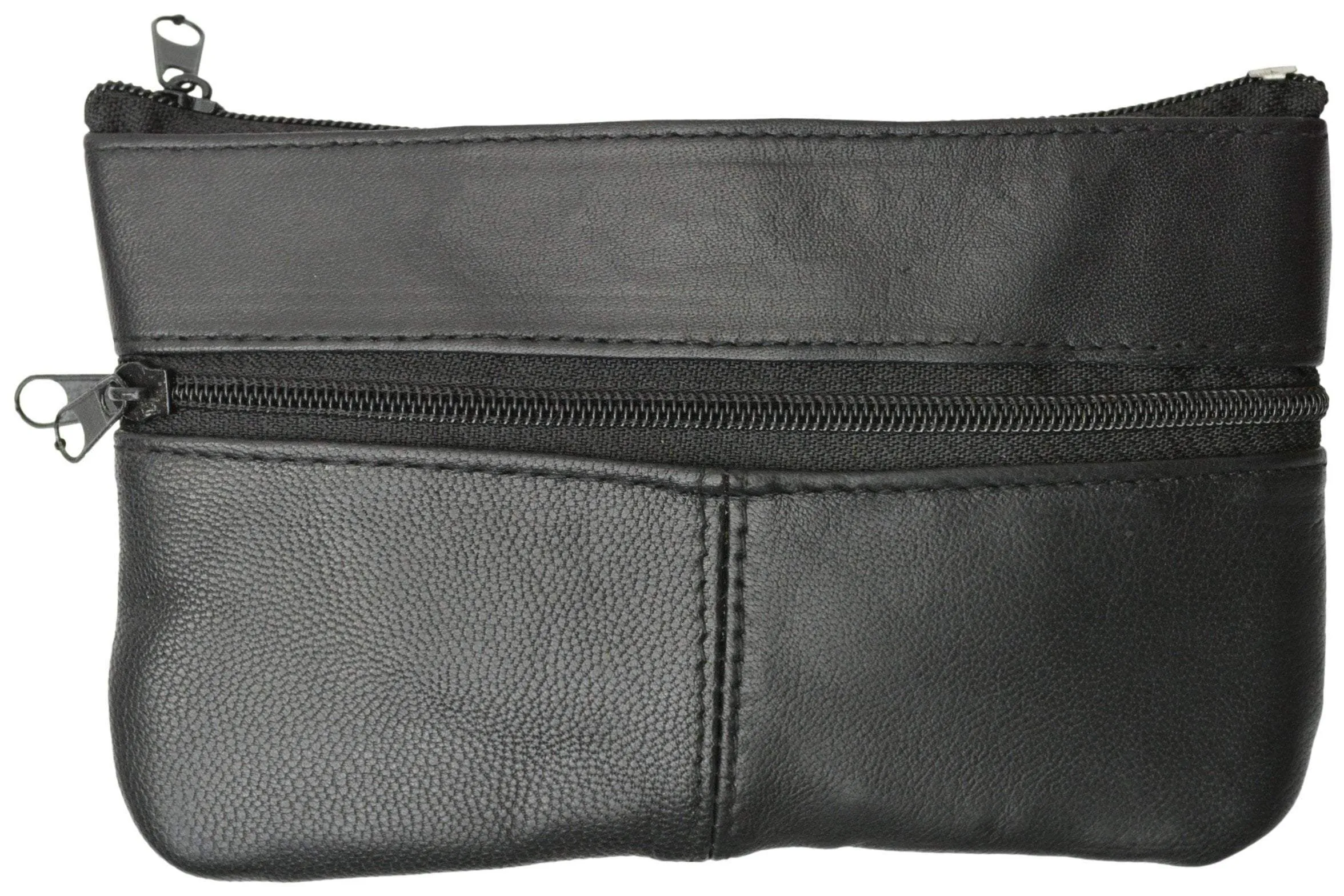 Women's Black Genuine Leather Coin Change Purse W/ Key Rind & Snap Pocket