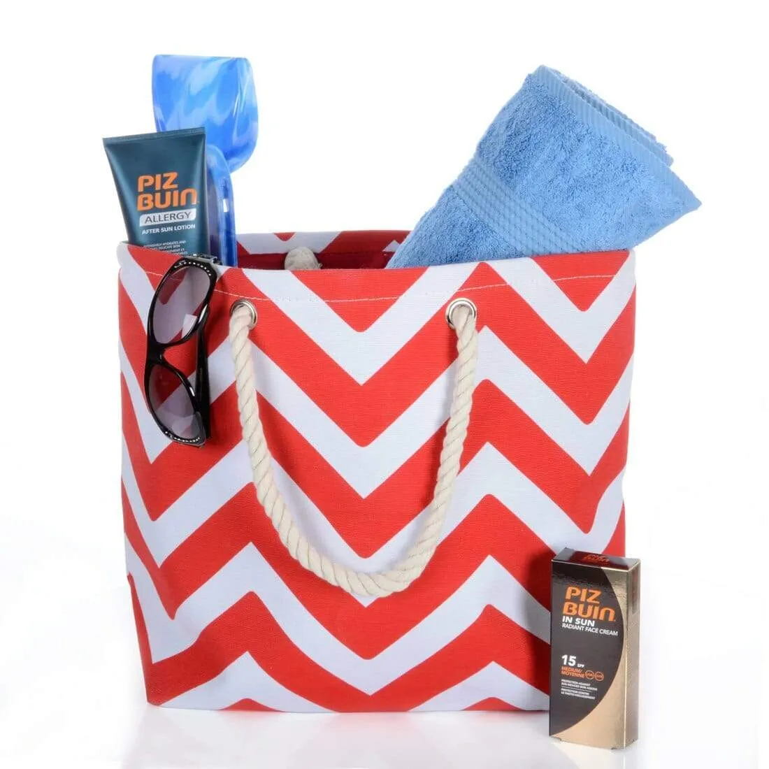 Womens Chevron Canvas Beach Shoulder Bag Shopping Tote (Slight Seconds)