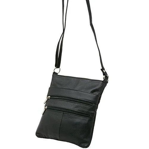 Women's Leather Mini Body Purse - Five Compartments, Adjustable Strap RM011