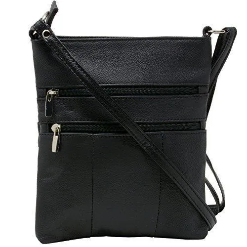 Women's Leather Mini Body Purse - Five Compartments, Adjustable Strap RM011