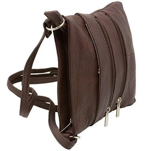 Women's Leather Mini Body Purse - Five Compartments, Adjustable Strap RM011