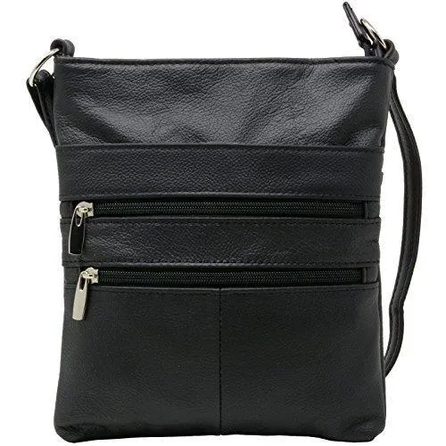 Women's Leather Mini Body Purse - Five Compartments, Adjustable Strap RM011